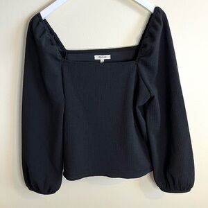 Madewell Black Crepe Square Neck Puff Sleeve Blouse